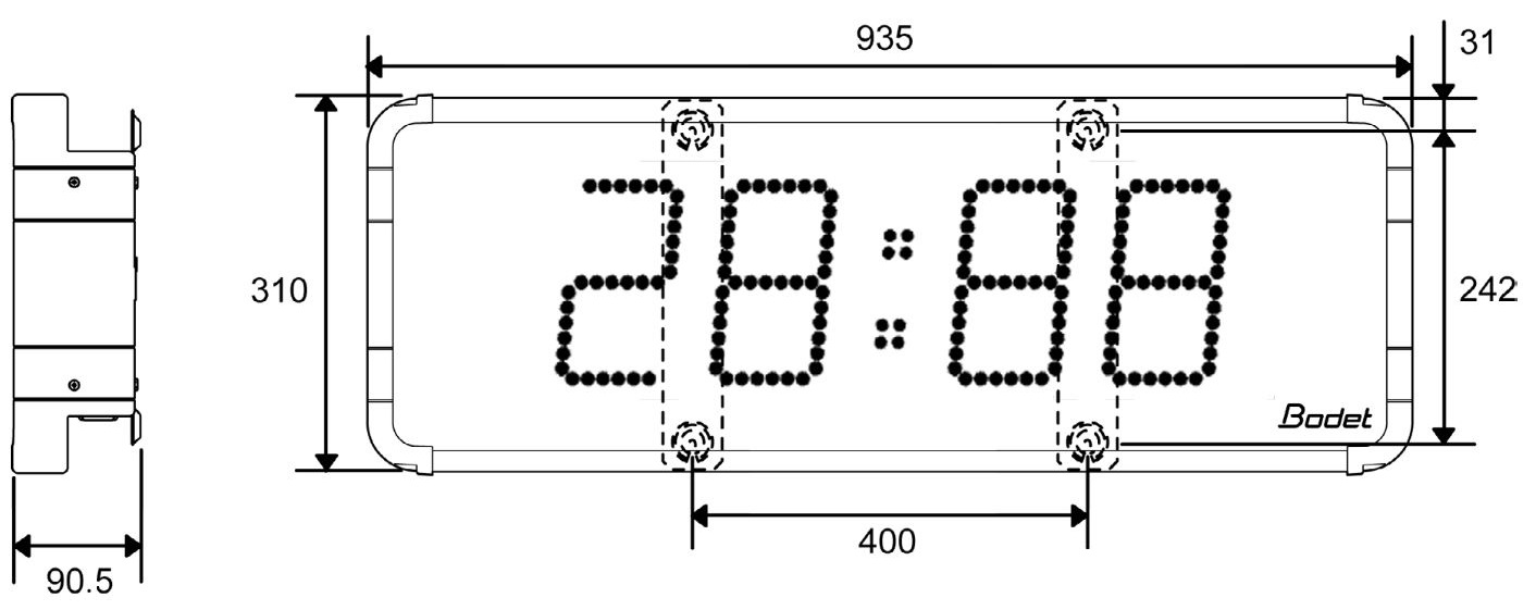 Габаритные размеры часов BODET HMT LED 20