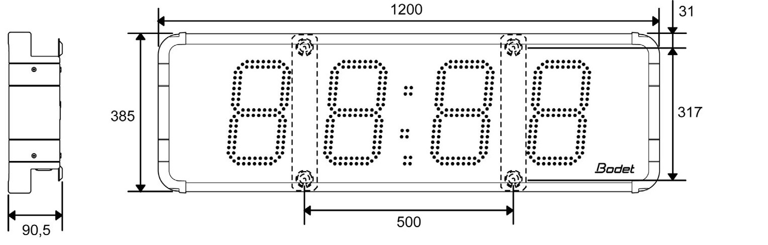 Габаритные размеры часов BODET HMT LED 25