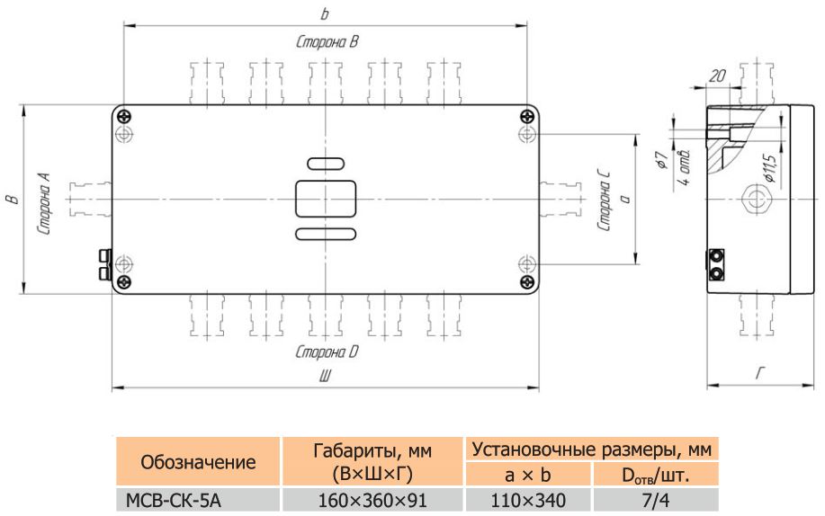 Габаритные размеры клеммной коробки МСВ-СК-5А