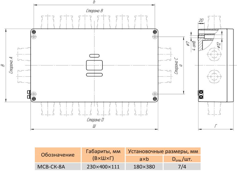 Габаритные размеры клеммной коробки МСВ-СК-8А