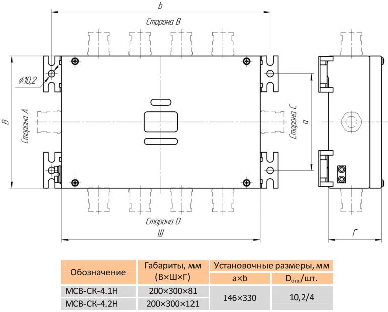 Габаритные размеры клеммной коробки МСВ-СК-4Н (-4.xН)