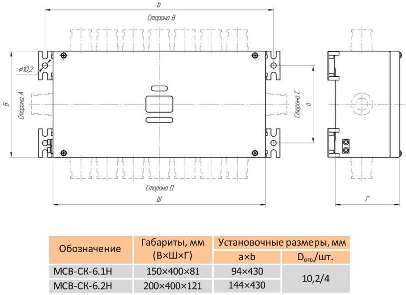 Габаритные размеры клеммной коробки МСВ-СК-6Н (-6.xН)