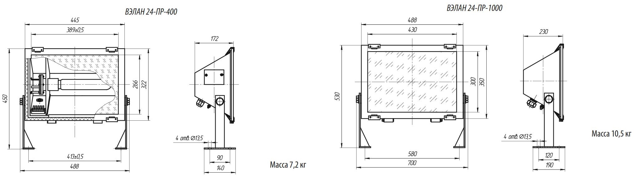 Размеры светильников ВЭЛАН 24-ПР
