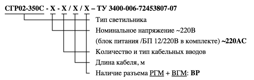 Формирование маркировки светильника с блоком питания